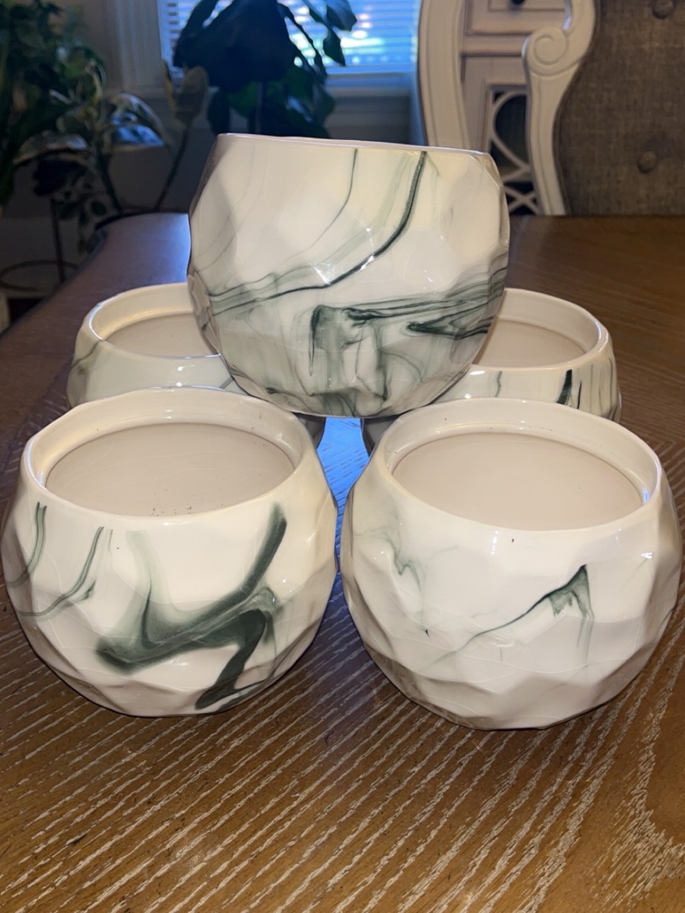 Beautiful, white and green honeycomb ceramic pots